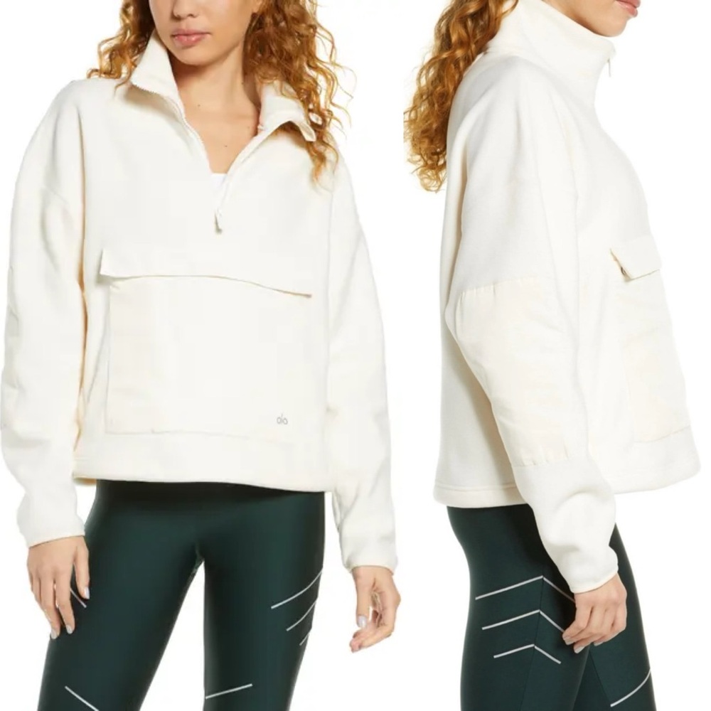Alo Yoga Blackcomb Polar Fleece Half Zip Pullover Cream/White - M